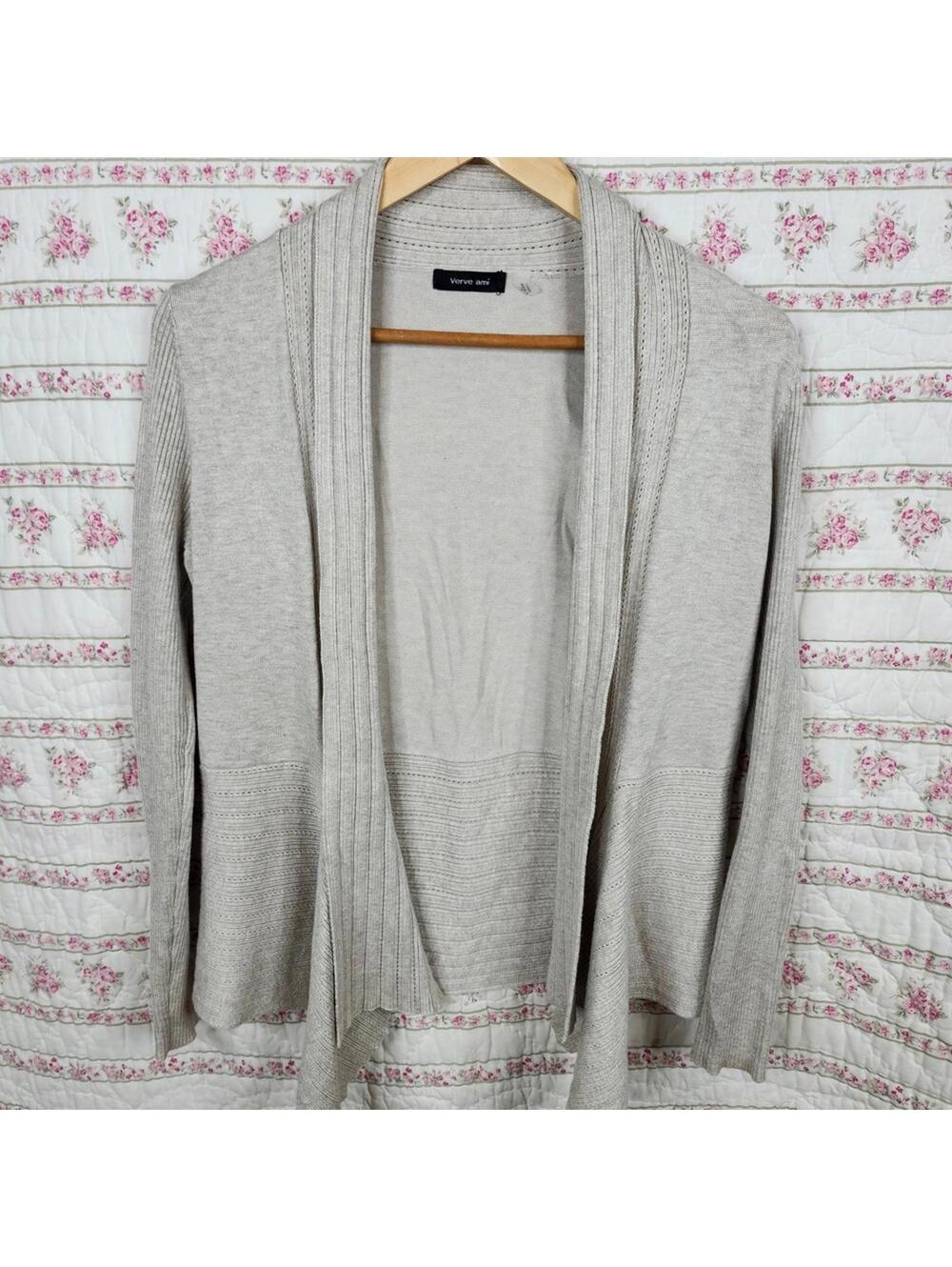 Verve Ami Womens Beige Knit Cardigan Open Front Lightweight Sweater Small S